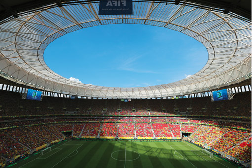 Lighting up the big stage: The Estádio Nacional de Brasília Mané Garrincha will become the first net-zero energy stadium in the world. Photo: Matthew Ashton/AMA/Corbis