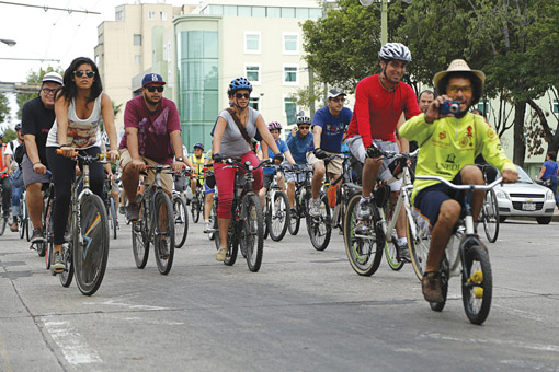 Not the Tour de France: Cyclists begin activities of the World Car-Free Day in Guadalajara City, Mexico, September 2013. Photo: Hugo Ortuño Suárez/Demotix/Corbis