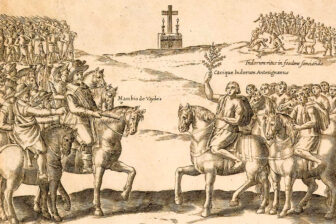A 1646 drawing of the Parlamento of Quilín negotiations between the Mapuche and the Spanish.