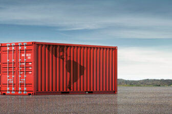 A shipping container with an outline of North and South America to explore intraregional trade.