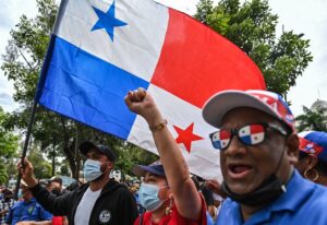 Demonstrators in Panama City, Panama protest inflation and other social issues.