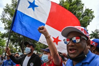 Demonstrators in Panama City, Panama protest inflation and other social issues.