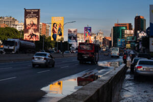 Commercial billboards in Caracas, Venezuela show that private advertising is replacing government propaganda.