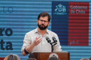 Chile President Gabriel Boric speaks to the press in the midst of pension reform and security tensions.