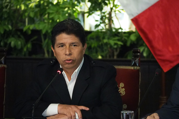 Peruvian President Pedro Castillo gives an emergency press conference in October 2022 following a constitutional accusation from the nation's prosecutor.