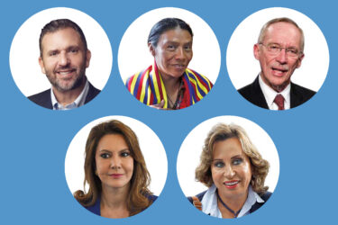 Guatemala's top presidential candidates: Roberto Arzu, Thelma Cabrera, Edmond Mulet, Zury Rios and Sandra Torres.