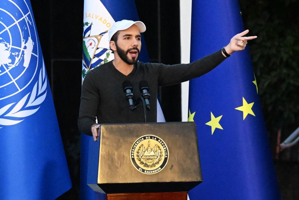 El Salvador's President Nayib Bukele speaks in January.