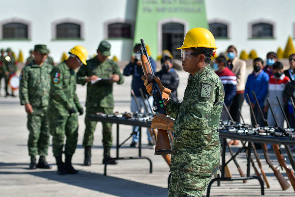 The Mexican army destroys guns as part of attempts to stop increasing gun flows to Mexico and Latin America.