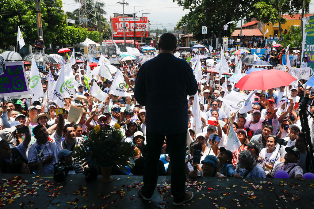Presidential candidate Bernardo Arévalo speaks at a campaign rally in Escuintla, Guatemala, on Aug. 6. He is attempting to tackle corruption and beat Sandra Torres in a runoff presidential election on August 20.