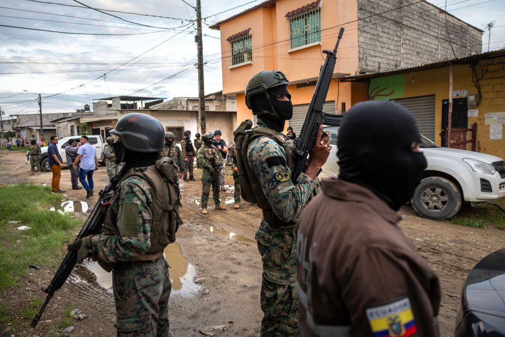 Ecuadorian soldiers carry out an anti-gang operation in Guayaquil on Feb. 5.