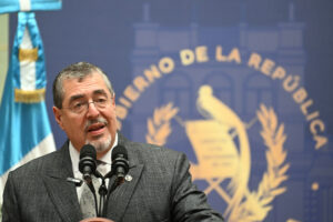 Guatemalan President Bernardo Arévalo speaks during a press conference in Guatemala City in April 2024. The center-left president has made small gains in his first 100 days in office, though slow progress is setting off alarm bells among supporters.