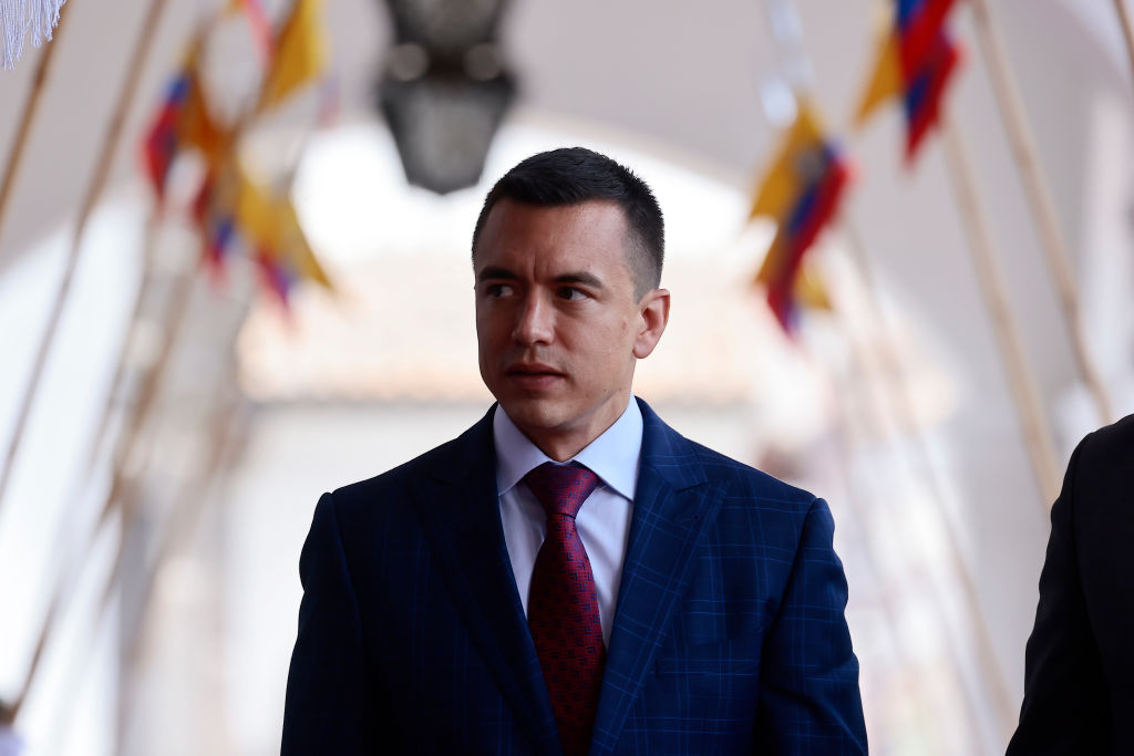 President of Ecuador Daniel Noboa arrives at Carondelet Palace in Quito.