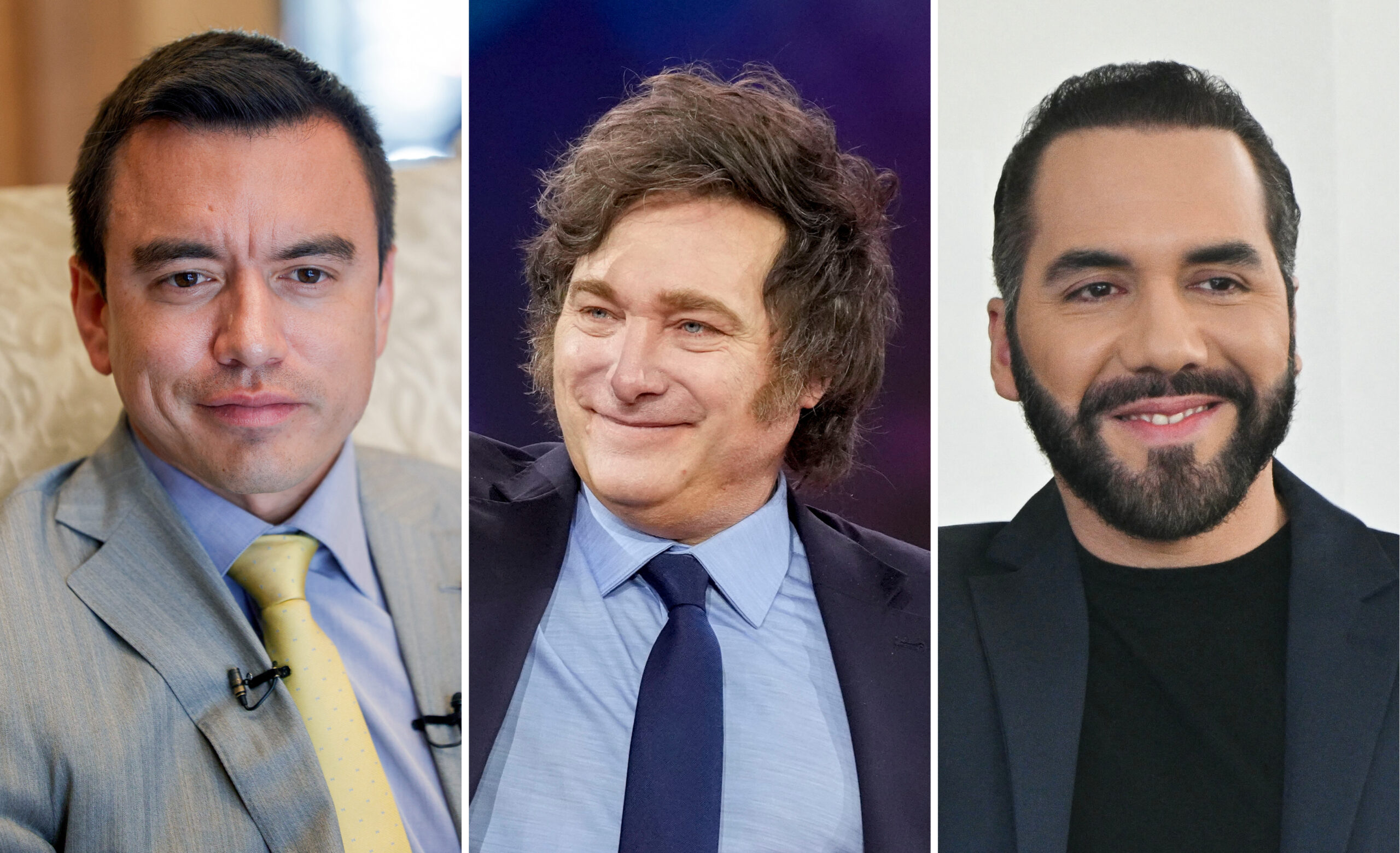 Latin America's Rightward Shift From left: Presidents Daniel Noboa (Ecuador), Javier Milei (Argentina), and Nayib Bukele (El Salvador)