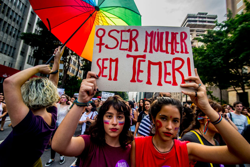 Rally to mark International Women's Day in São Paulo, Brazil, on March 8, 2023. The Alarming Rise of Gender-Based Violence in Brazil: Despite increased public awareness of the problem, the number of victims remains high.