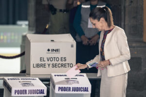 President Claudia Sheinbaum casts a ballot at a polling station during the judicial elections in Mexico City.