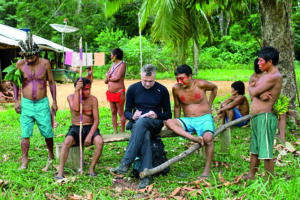 The British journalist Dom Phillips conducts interviews for his book during a reporting trip to the Amazon in 2019.