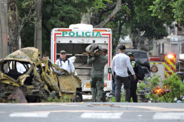Explosives left six dead and more than 60 wounded outside an airbase in Cali, Colombia, on August 21.