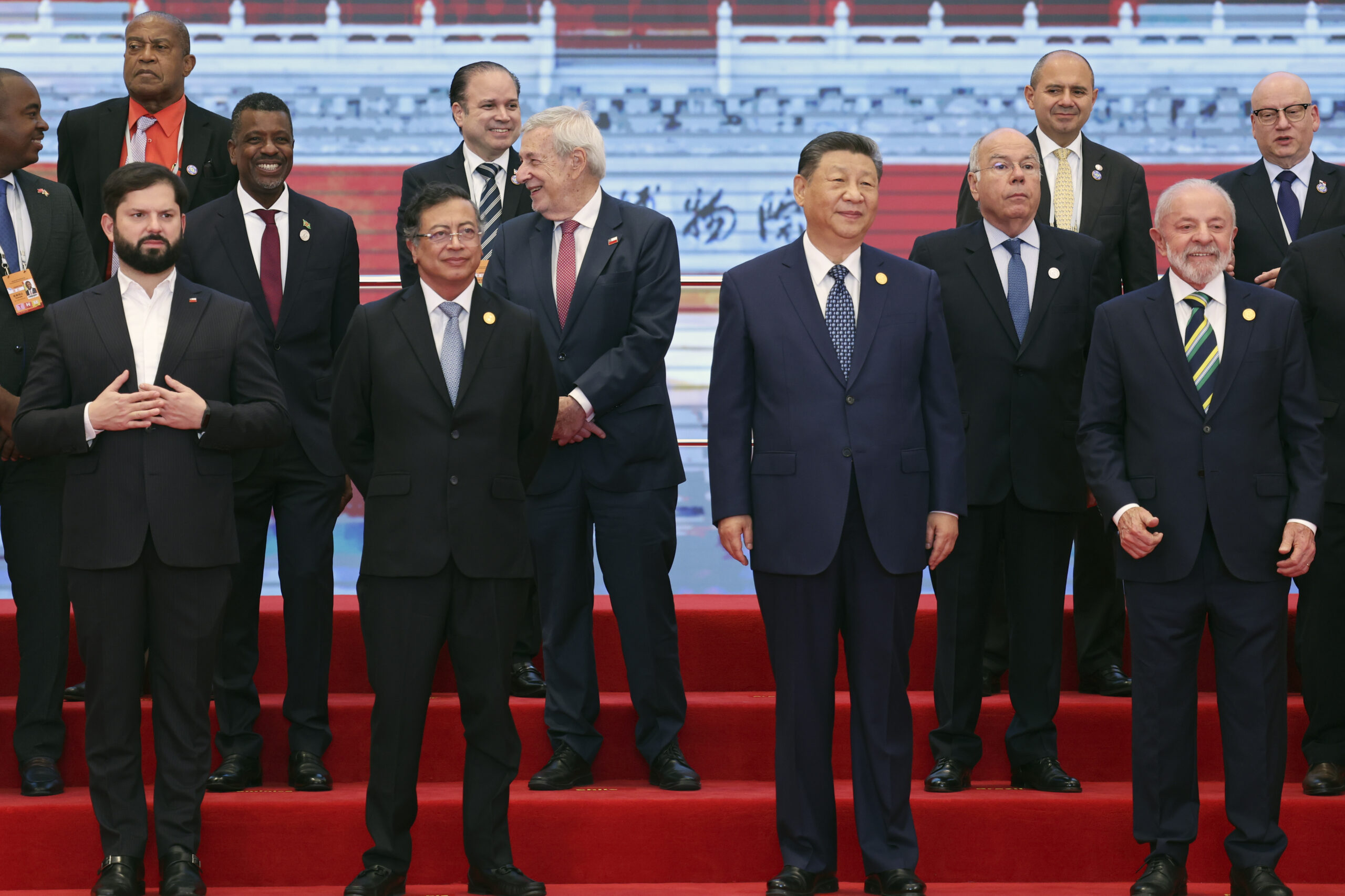 Chilean President Gabriel Boric, Colombian President Gustavo Petro, Chinese President Xi Jinping and Brazilian President Luiz Inacio Lula da Silva attend a group photo session before the opening ceremony for the China-CELAC Forum.