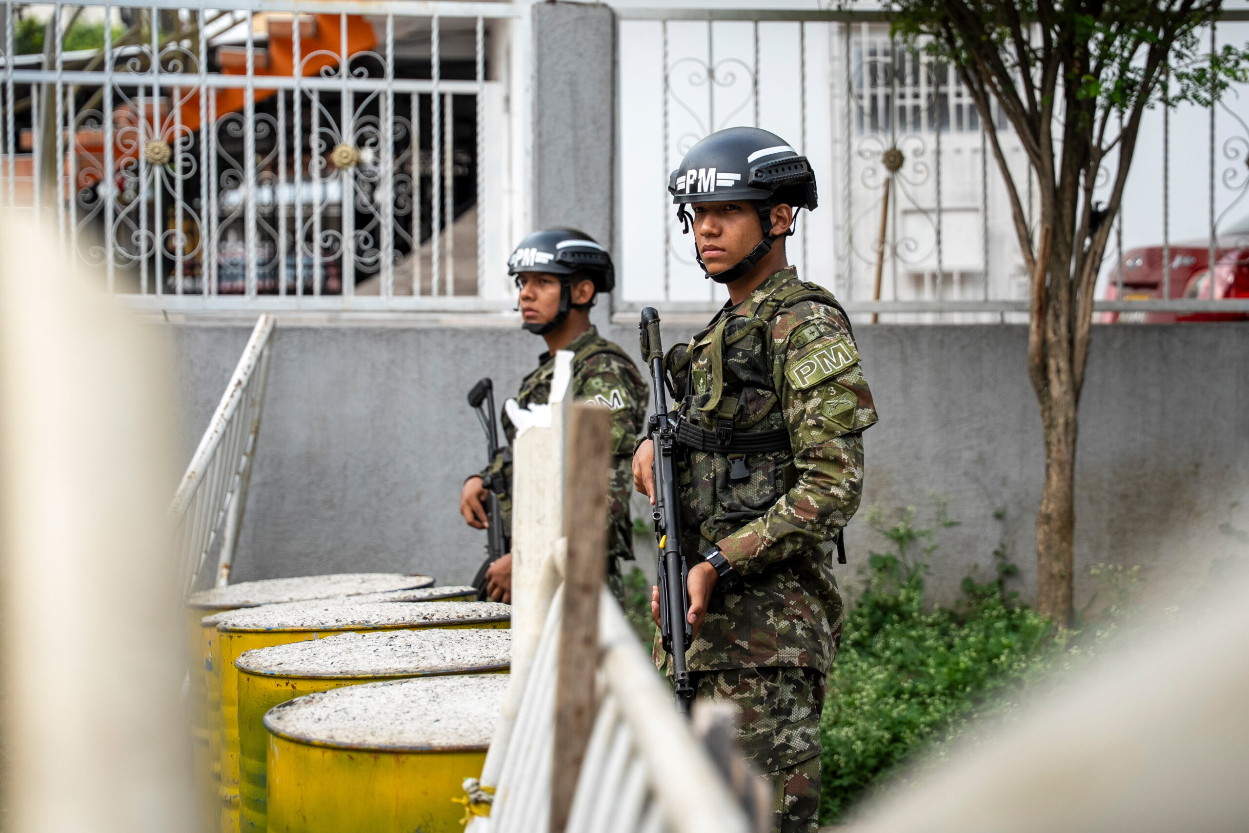 Members of the military at a checkpoint in Cali, Colombia, on Sept. 16, 2025.