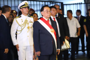 Peru's President José María Balcázar stands in Congress for his inauguration in Lima on February 18.
