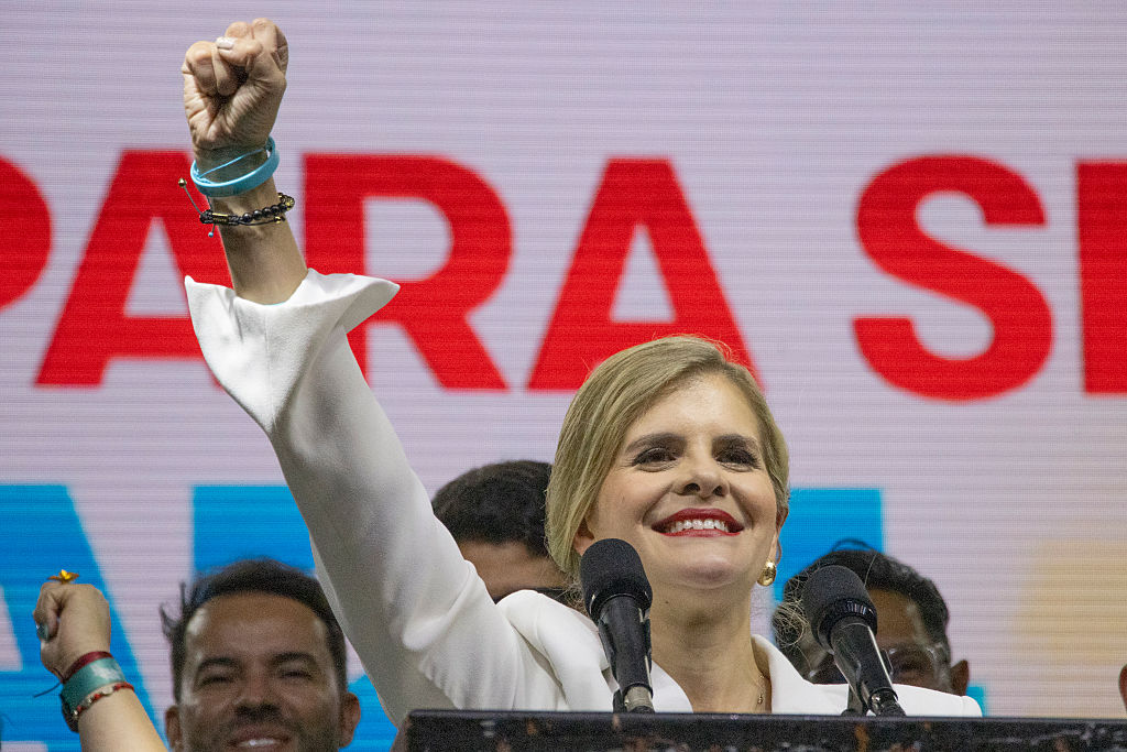 President-elect Laura Fernández celebrates her win on Feb 1 in San José, Costa Rica.
