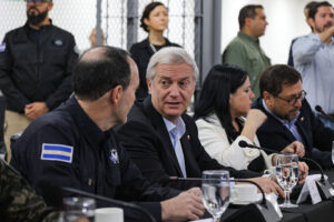 President-elect of Chile José Antonio Kast speaks during a walk around El Salvador’s CECOT mega prison on January 30.