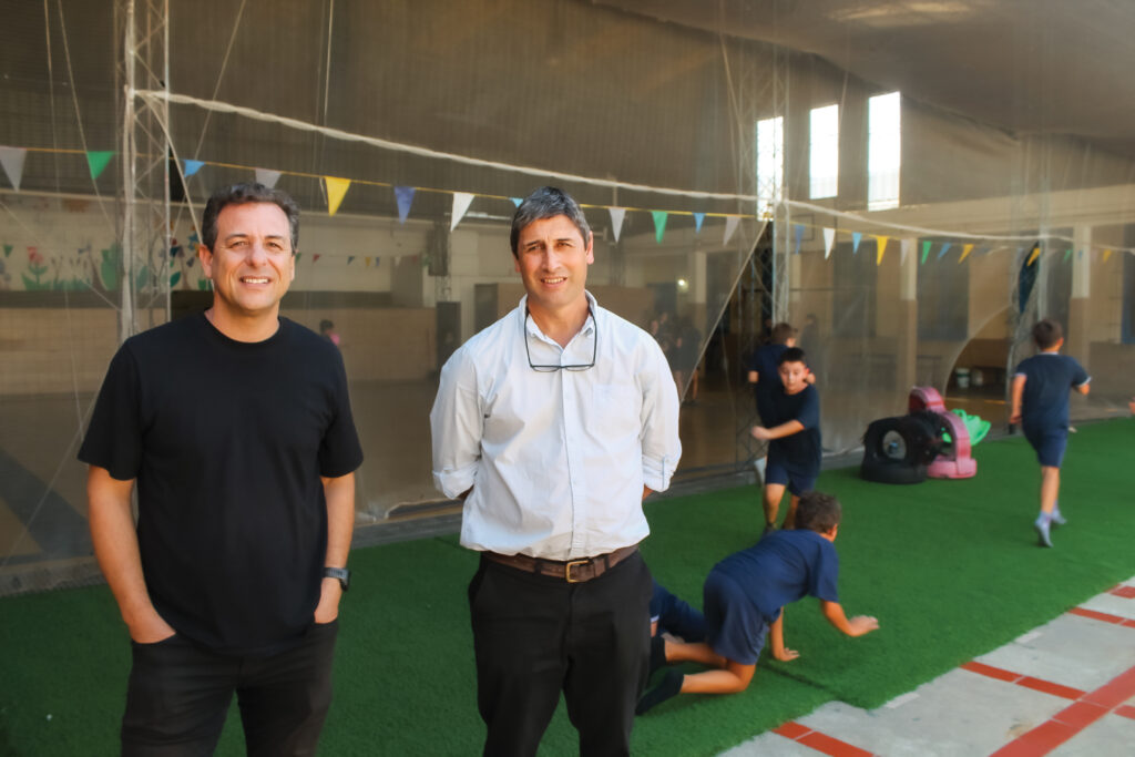 Alejandro Dellature and Carlos Mesa at the Colegio Sagrado Corazón in Rosario, Uruguay, in March.