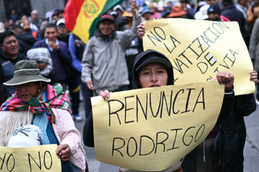 Demonstrators during a rally against President Rodrigo Paz in La Paz on May 25, 2026.