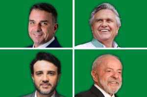 Brazilian presidential candidates Flávio Bolsonaro, Ronaldo Caiado, Luiz Inácio Lula da Silva, and Renan Santos