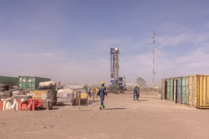 Construction workers build the Vaca Muerta Sur pipeline in Neuquén, Argentina, in 2025.