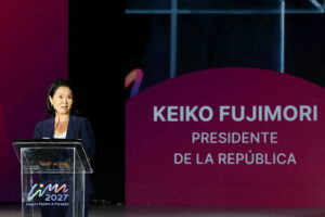 Peru's President Keiko Fujimori speaks in August at a ceremony in Lima marking one year until the 2027 Pan American Games.