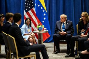 Acting President Delcy Rodríguez and President Donald Trump in a meeting in New York on September 22, 2026.